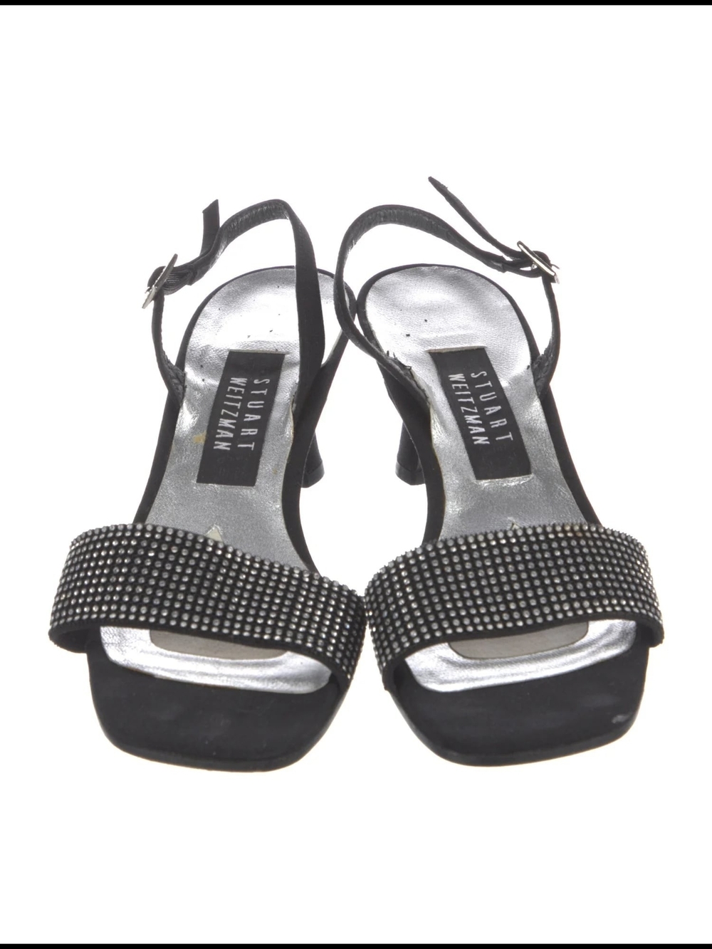 Stuart Weitzman Black Crystal-Studded Slingback Heels